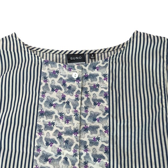 UNIQLO x SUNO.  Sleeveless Top Tank Top.  Buttons at Front. Round Neck.  Striped - Picture 6 of 15